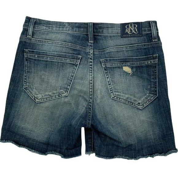 Rock & Republic Bumpershoot Short Womens 8 Distressed Cut-Off Raw Hem Blue Denim - Picture 4 of 10